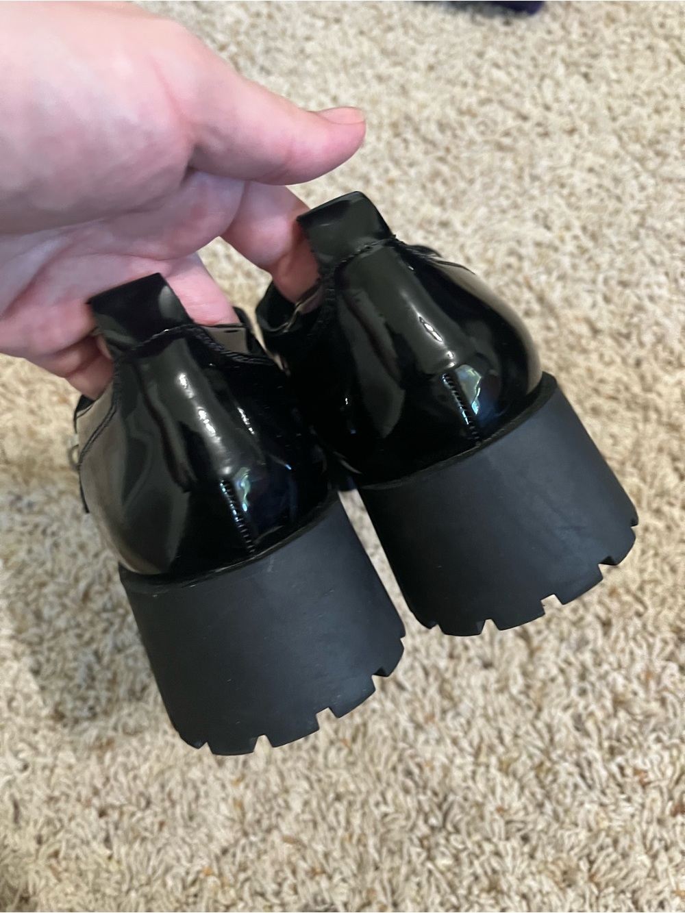 Marc Fisher Faux Leather Shiny Chunky Block Heel Lug Sole Academic Dockers 8.5 - Picture 6 of 8